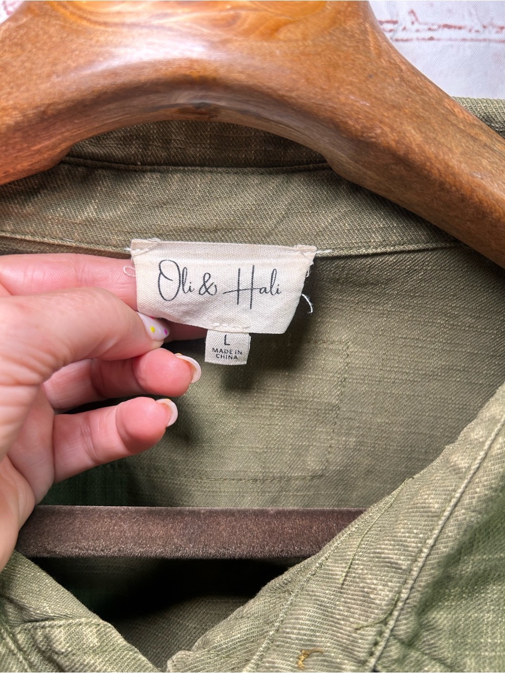 Oli & Hali Embroidered Star Shacket Olive Green Boho Oversized Tunic Button Up - Picture 8 of 9